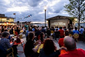 People watching movie at Terrace