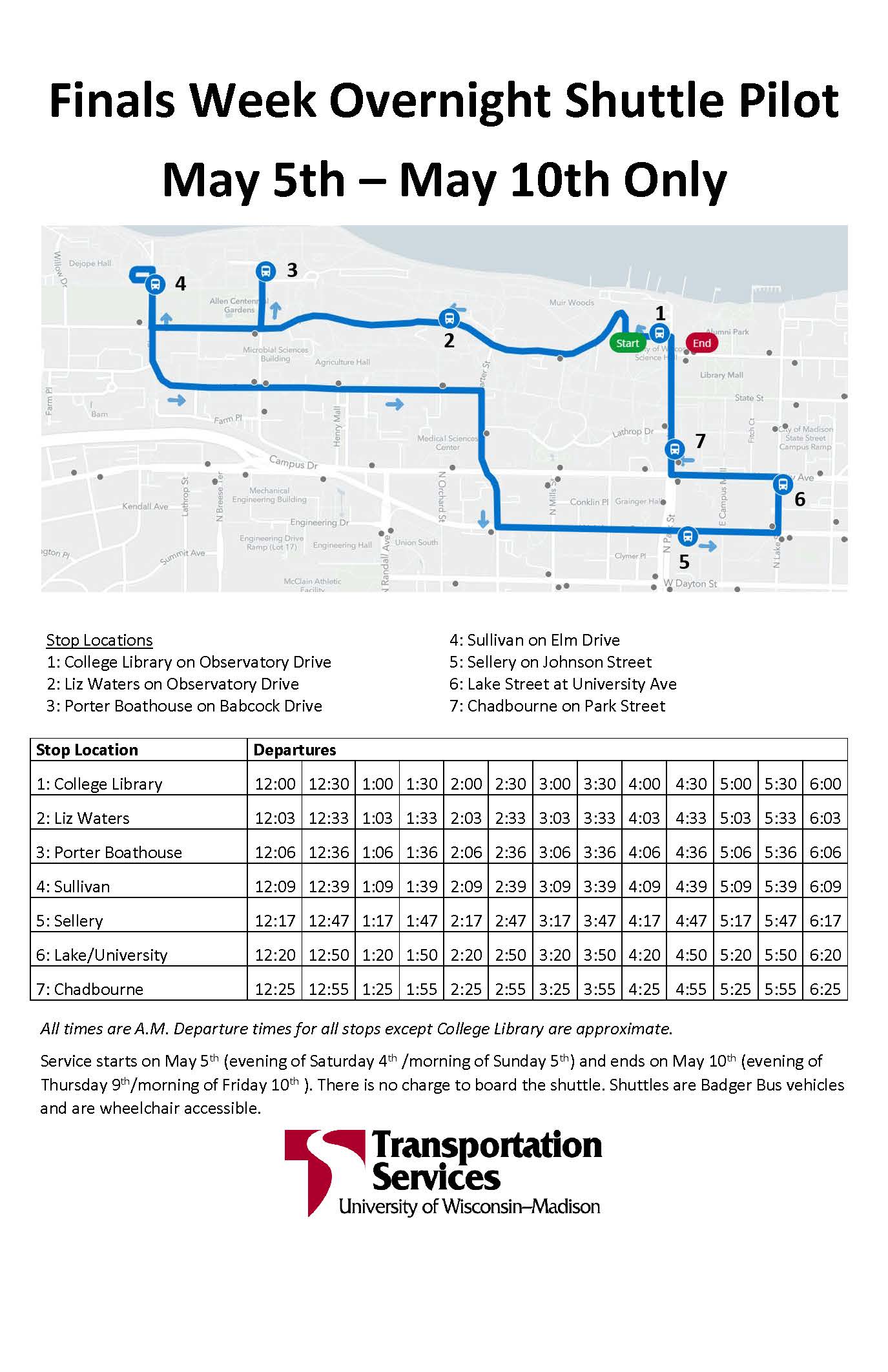 Shuttle schedule May 2019