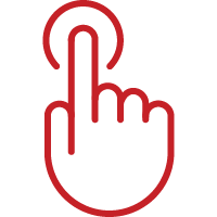 line art of red finger pressing a button
