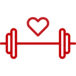 Line art image of a dumbell with a heart