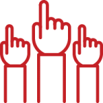 Line art of three hands in the air.