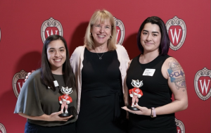 Prisma Ruacho, Lori Ressor, and Bobbi Skenandore at the 2022 Spring Student Affairs Award Celebration for Outstanding New Professional.