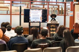 Lauren presents at the first in-person BCC New Student Welcome event post-virtual services due to COVID-19.