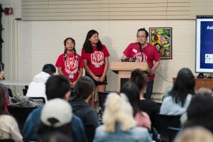 Speaking at the APIDA Student Center New Student Welcome 2023 with APIDASC Interns, Elaine Pajanustan and Maggie Konig