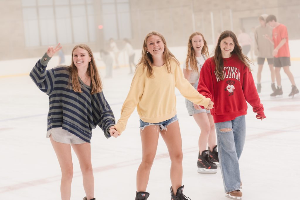 Students ice skate at the Bakke Recreation Center.