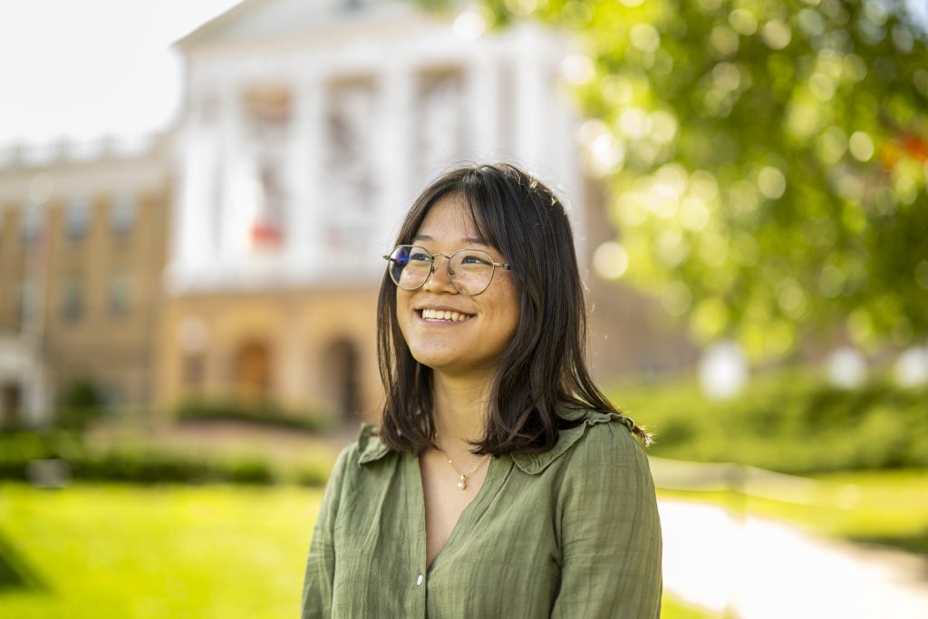 Convocation student speaker, Heewone Lim, outside Bascom Hall