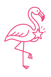 Line art of flamingo holding a star.