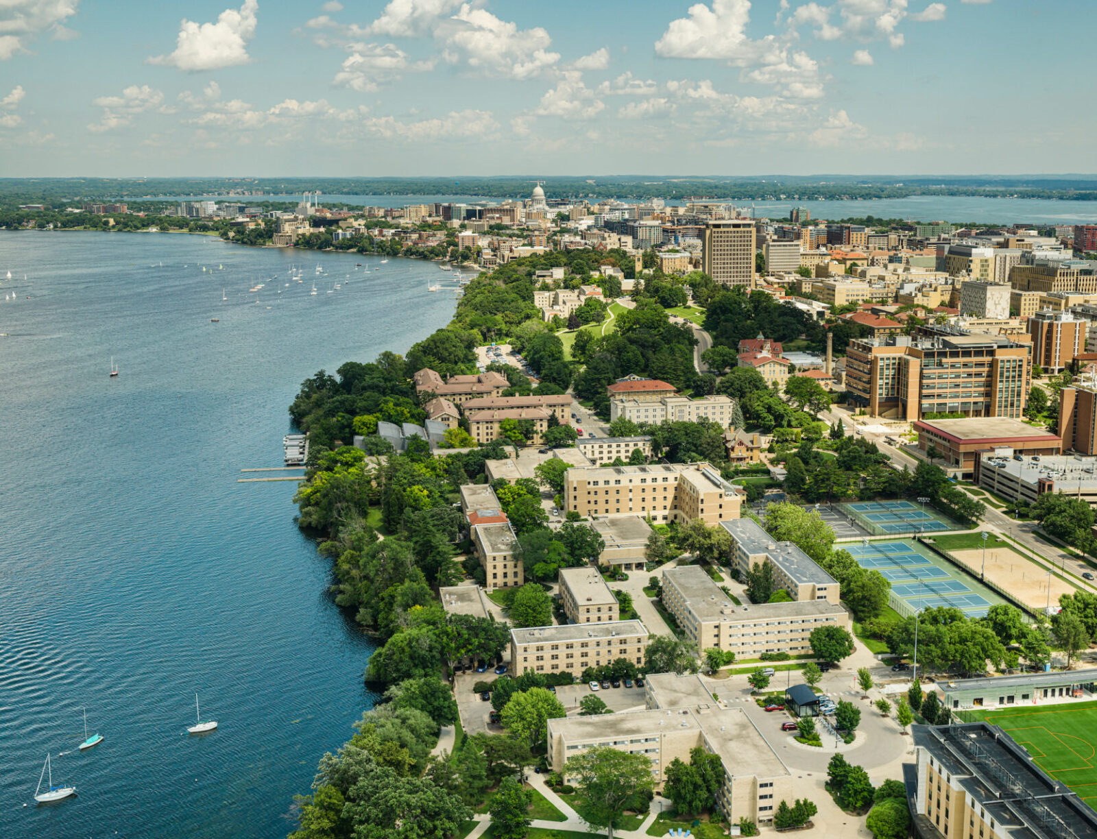 Aerial view of the UW–Madison campus on a summer day